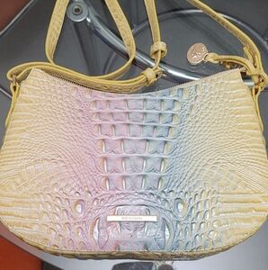 Pastel pearlized yellow, pink, mint Brahmin Shayna shoulder bag.